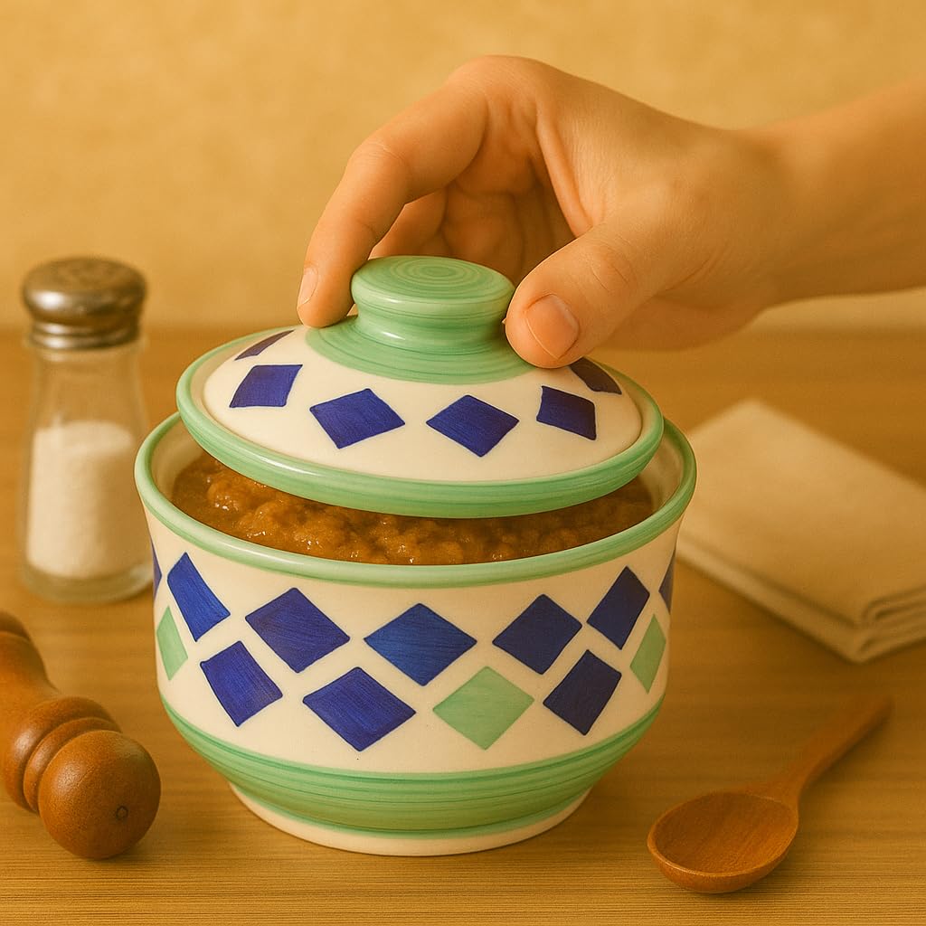 Kunhar Multipurpose Ceramic Donga – Fringy Flower | 270 ML Lidded Serving Donga | Microwave & Dishwasher Safe | Ideal for Gravy, Dal, Curry & More