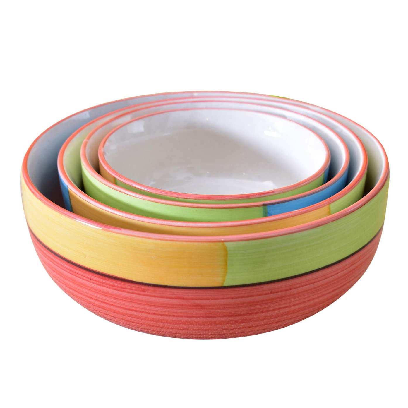 Kunhar Ceramic Mixing Bowl Set – 4 Pieces (1500ml, 800ml, 600ml, 400ml), Red Multi – Durable, Microwave & Dishwasher Safe – Ideal for Mixing, Serving & Storage