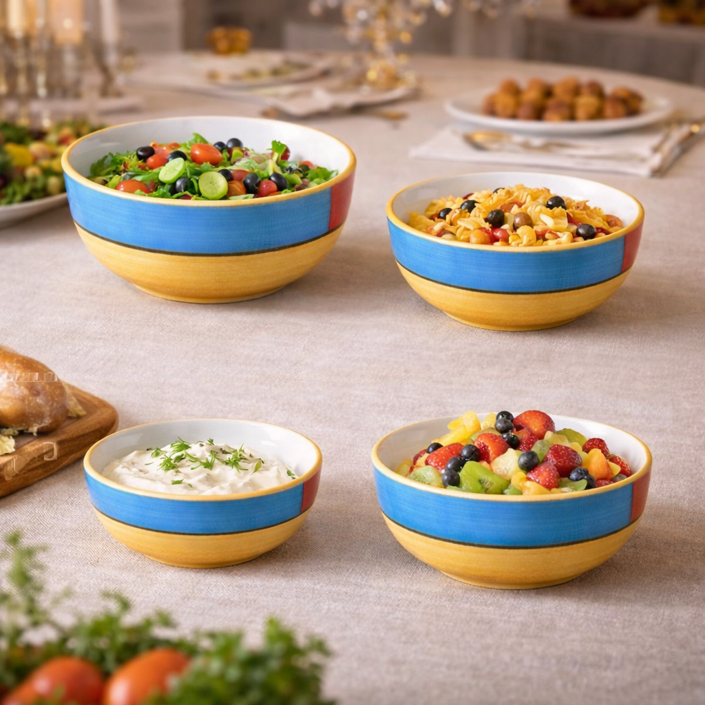 Kunhar Ceramic Mixing Bowl Set – 4 Pieces (1500ml, 800ml, 600ml, 400ml), Yellow – Durable, Microwave & Dishwasher Safe – Ideal for Mixing, Serving & Storage