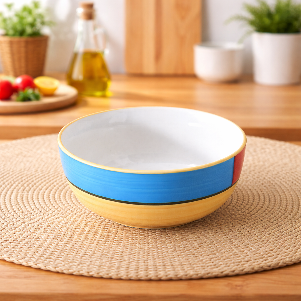 Kunhar Ceramic Mixing Bowl Set – 4 Pieces (1500ml, 800ml, 600ml, 400ml), Yellow – Durable, Microwave & Dishwasher Safe – Ideal for Mixing, Serving & Storage