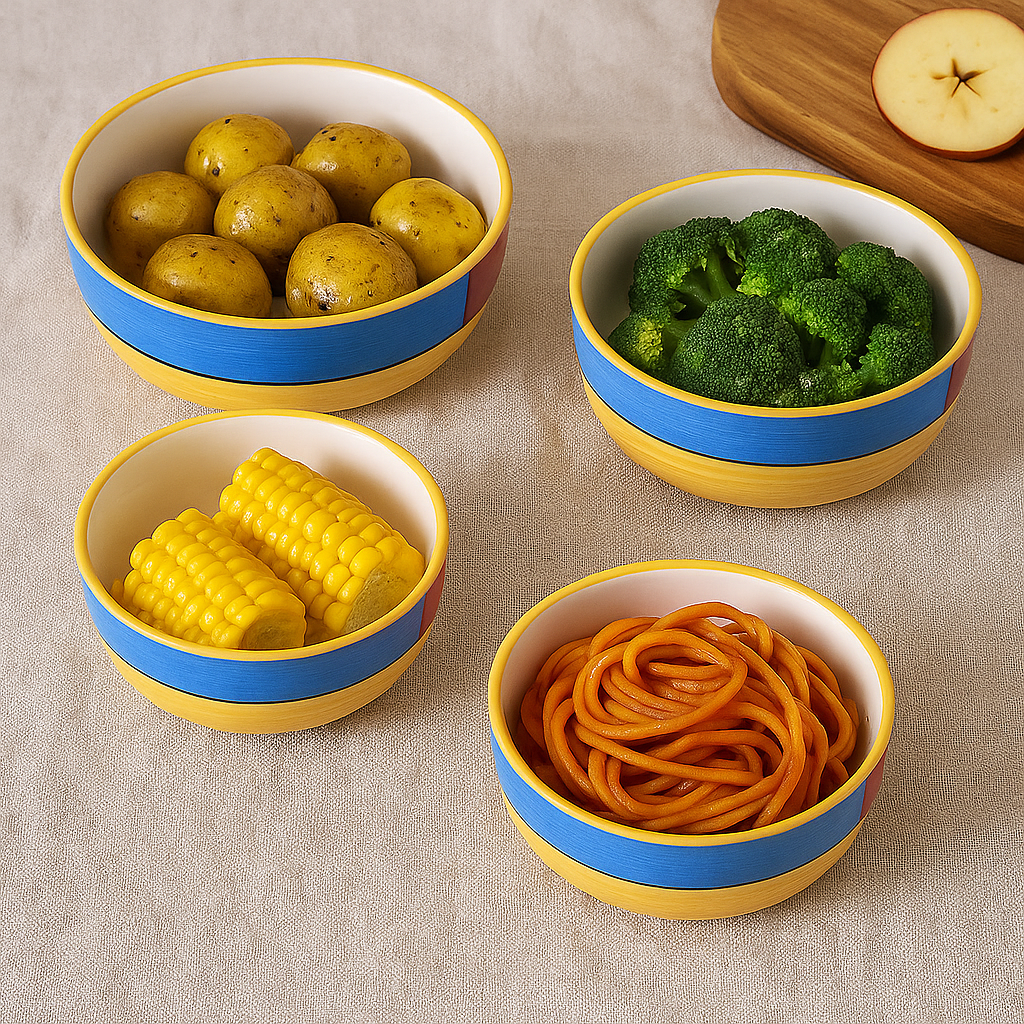 Kunhar Ceramic Mixing Bowl Set – 4 Pieces (1500ml, 800ml, 600ml, 400ml), Yellow – Durable, Microwave & Dishwasher Safe – Ideal for Mixing, Serving & Storage