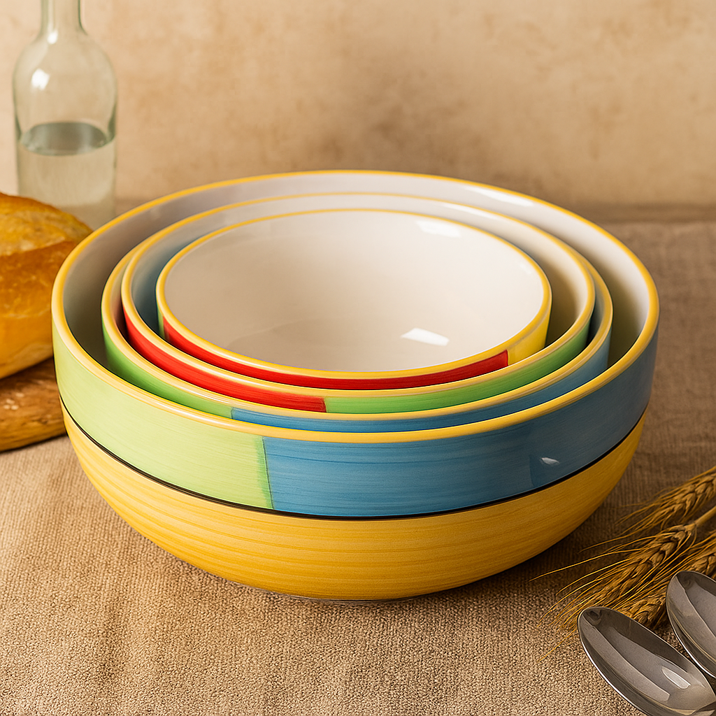 Kunhar Ceramic Mixing Bowl Set – 4 Pieces (1500ml, 800ml, 600ml, 400ml), Yellow – Durable, Microwave & Dishwasher Safe – Ideal for Mixing, Serving & Storage