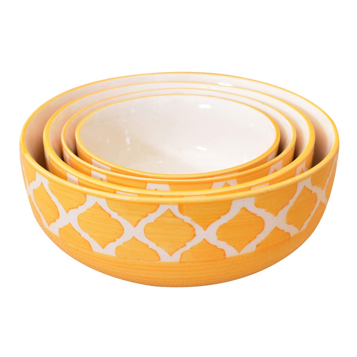 Kunhar Ceramic Mixing Bowl Set – 4 Pieces (1500ml, 800ml, 600ml, 400ml), Yellow – Durable, Microwave & Dishwasher Safe – Ideal for Mixing, Serving & Storage