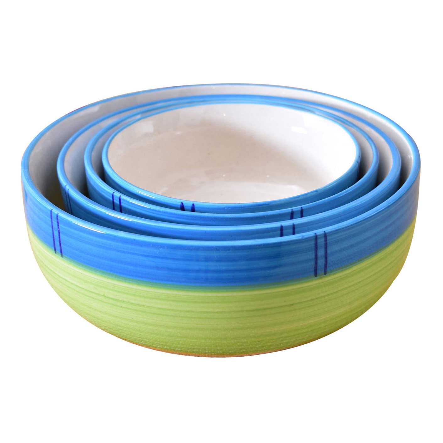 Kunhar Ceramic Mixing Bowl Set – 4 Pieces (1500ml, 800ml, 600ml, 400ml), Green – Durable, Microwave & Dishwasher Safe – Ideal for Mixing, Serving & Storage