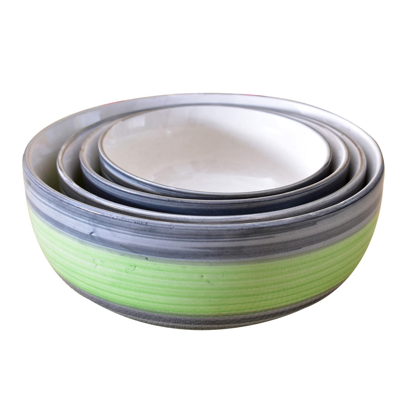 Kunhar Ceramic Mixing Bowl Set – 4 Pieces (1000ml, 750ml, 500ml, 300ml), Green Gray – Durable, Microwave & Dishwasher Safe – Ideal for Mixing, Serving & Storage