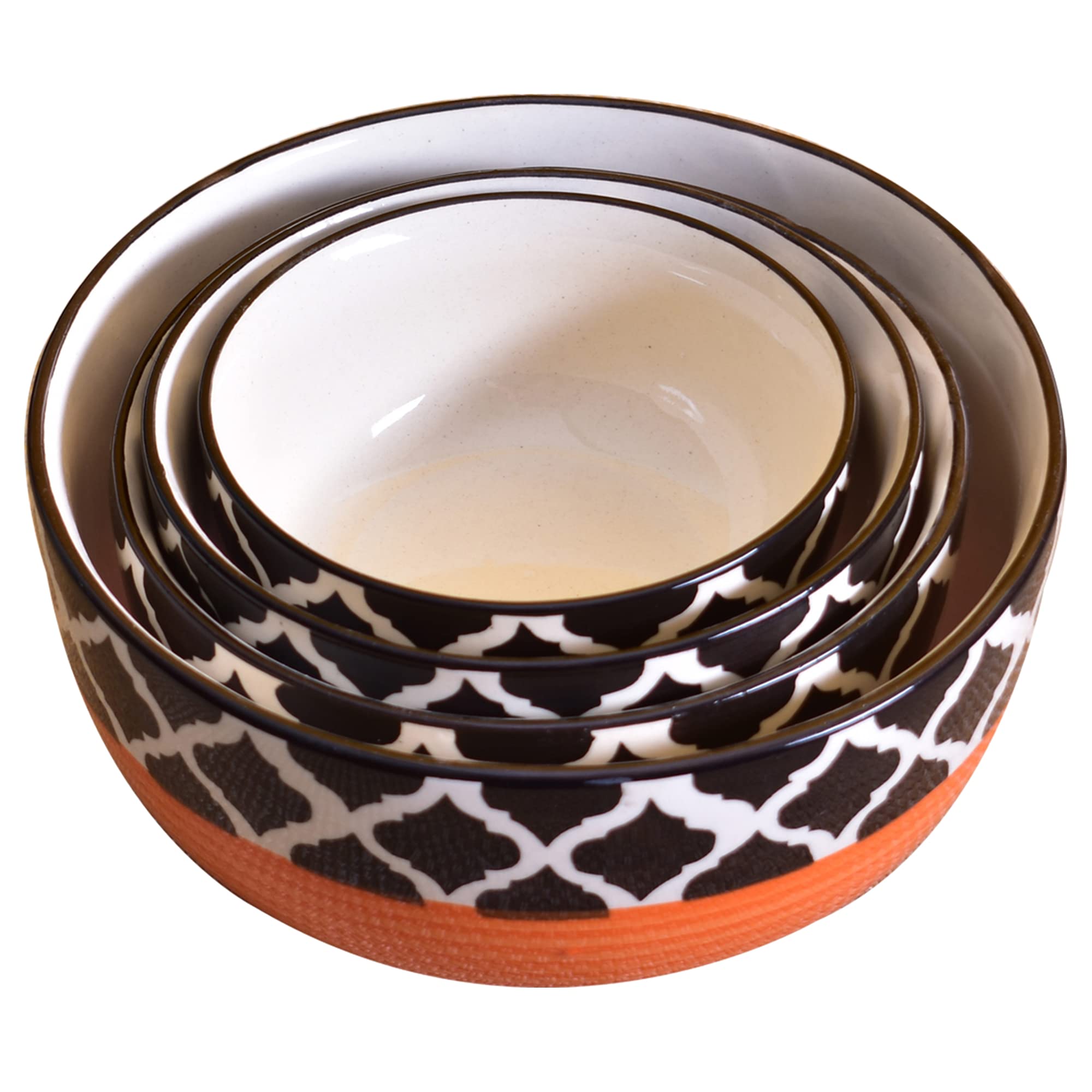 Kunhar Ceramic Mixing Bowl Set – 4 Pieces (1500ml, 800ml, 600ml, 400ml), Red Chidi – Durable, Microwave & Dishwasher Safe – Ideal for Mixing, Serving & Storage