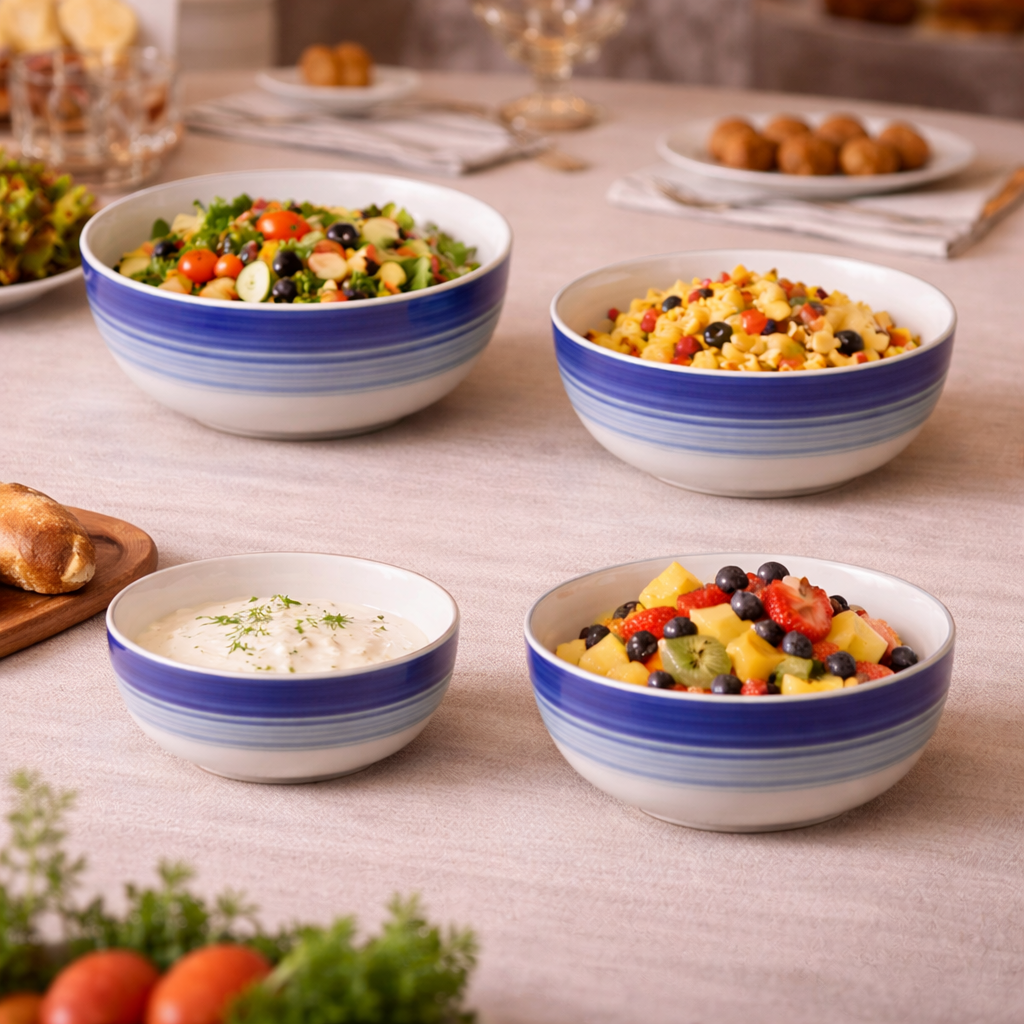 Kunhar Ceramic Mixing Bowl Set – 4 Pieces (1500ml, 800ml, 600ml, 400ml), Monsoon – Durable, Microwave & Dishwasher Safe – Ideal for Mixing, Serving & Storage