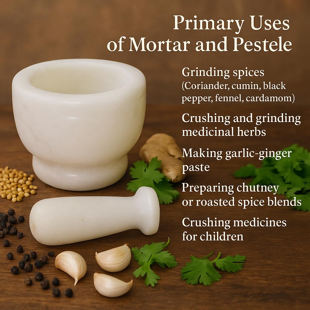 Kunhar Natural Marble Mortar and Pestle Set | Heavy-Duty Stone Grinder for Spices & Herbs | Traditional Kitchen Tool for Grinding & Mixing