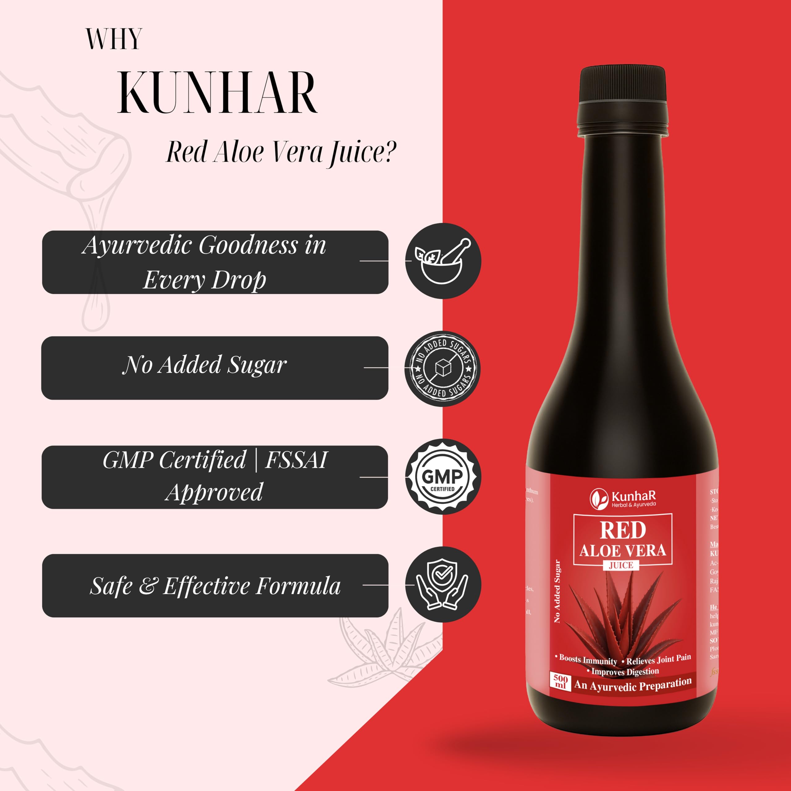 KunhaR Red Aloe Vera Juice – Pure, Natural &amp; Healthy Aloe Vera Drink