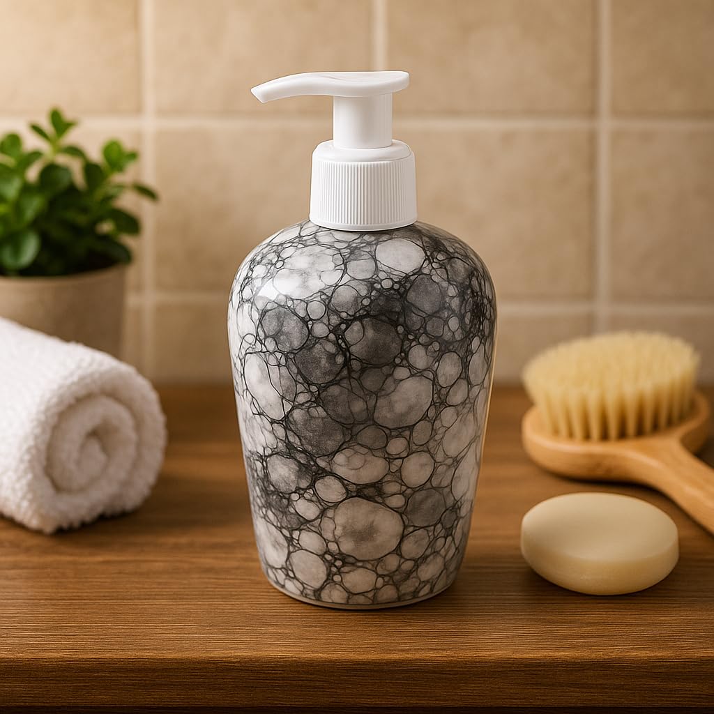 KunhaR Ceramic Liquid Soap Dispenser – Refillable Bathroom & Kitchen Lotion Pump | Stylish Countertop Dispenser for Soap, Shampoo, Gel Dispenser, Black Luster