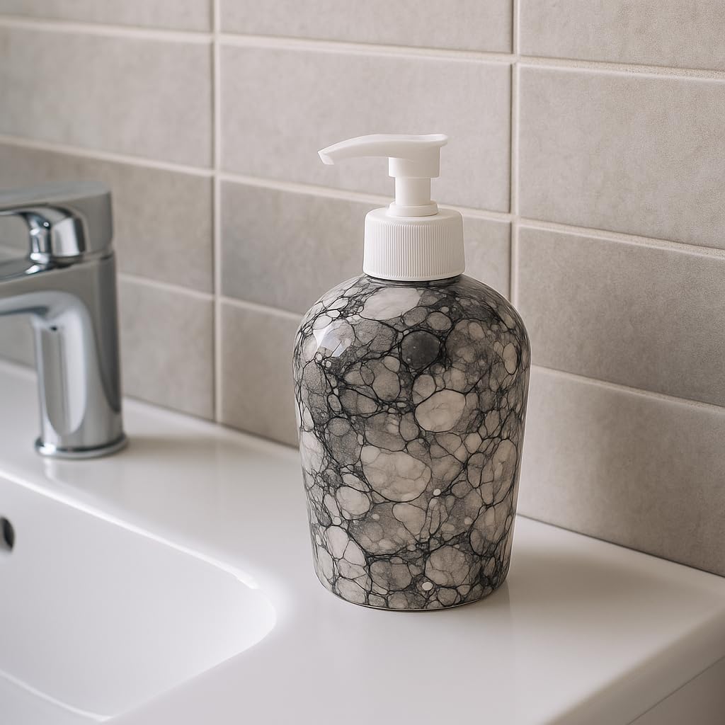 KunhaR Ceramic Liquid Soap Dispenser – Refillable Bathroom & Kitchen Lotion Pump | Stylish Countertop Dispenser for Soap, Shampoo, Gel Dispenser, Black Luster