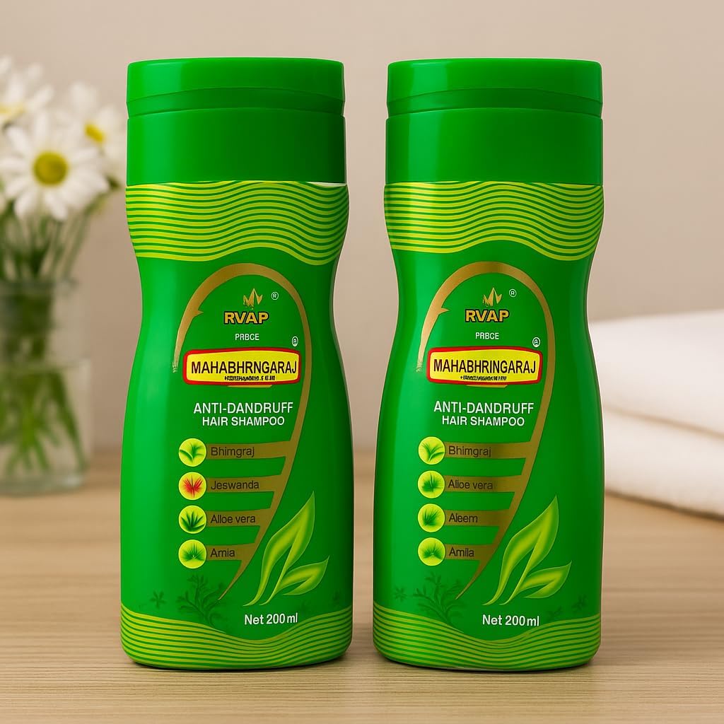 Mahabhringaraj Anti-Dandruff Herbal Hair Shampoo with Bhringaraj, Aloe Vera, Neem, Amla &amp;amp; Jaswanda – 200ml (Pack of 2)