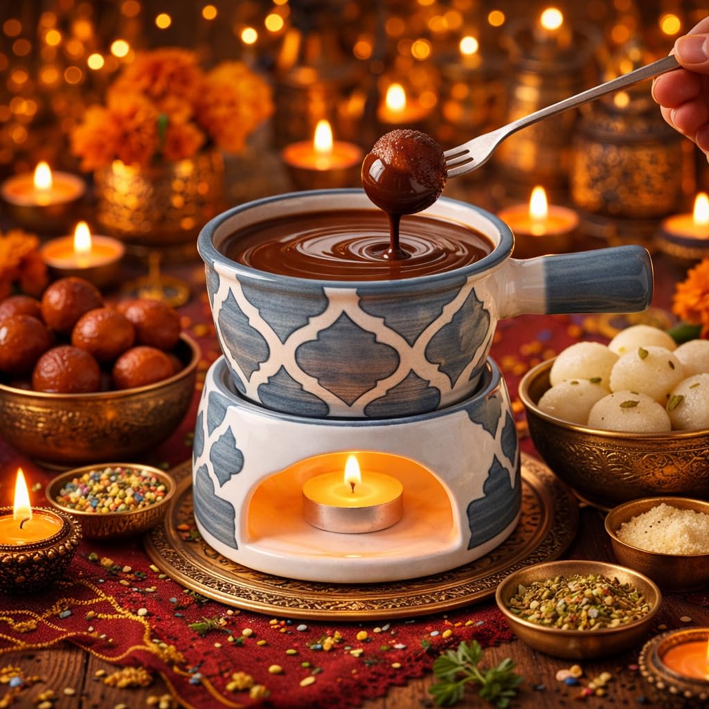 KunhaR Ceramic Fondue Set with 2 Tea Light Candle, 450 ML Capacity, (Grey)