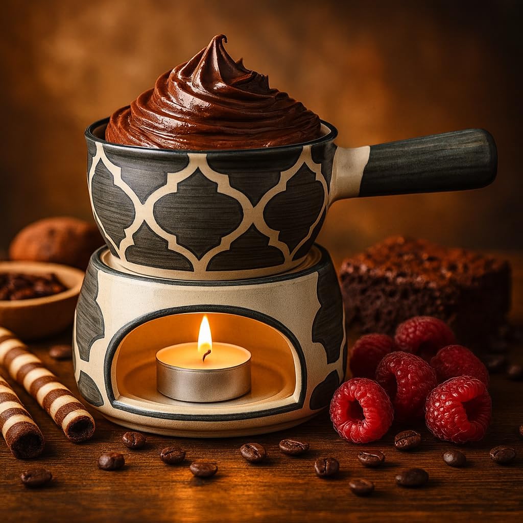 KunhaR Ceramic Fondue Set with 2 Tea Light Candle, 450 ML Capacity, (Grey)