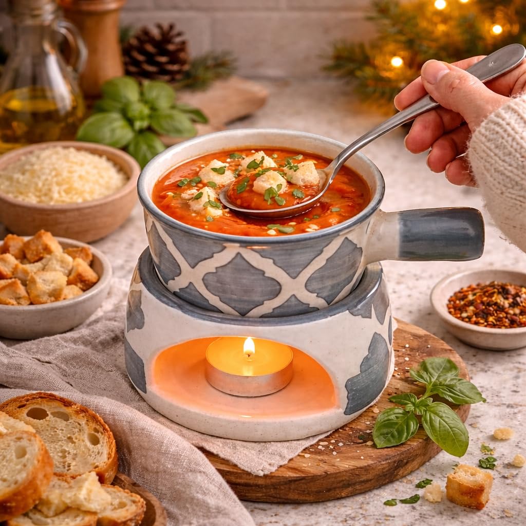 KunhaR Ceramic Fondue Set with 2 Tea Light Candle, 450 ML Capacity, (Grey)