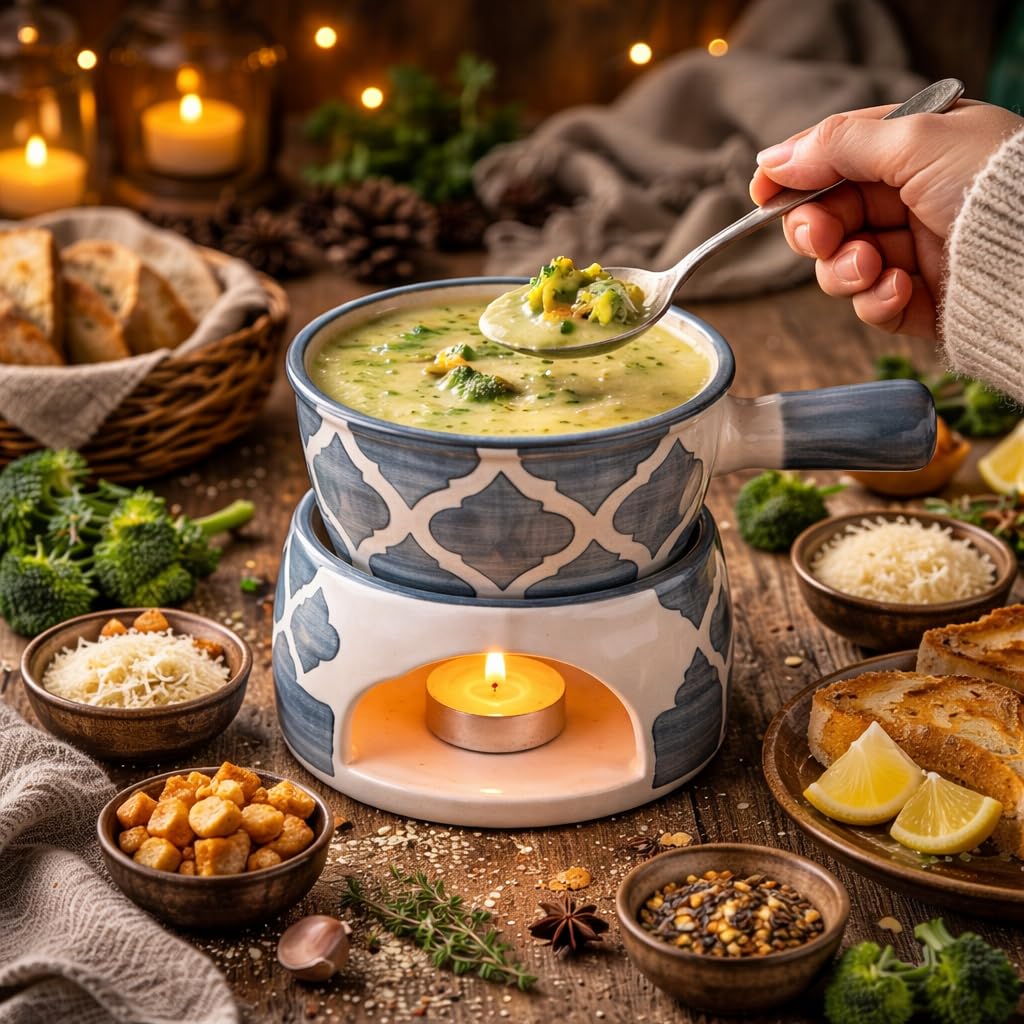 KunhaR Ceramic Fondue Set with 2 Tea Light Candle, 450 ML Capacity, (Grey)