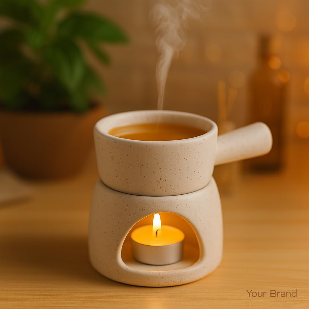 KunhaR Ceramic Aroma Diffuser and Oil Burner, Multi-Purpose Fondue for Essential Oils, Camphor and Wax Melts, Home Office Meditation Use (White)