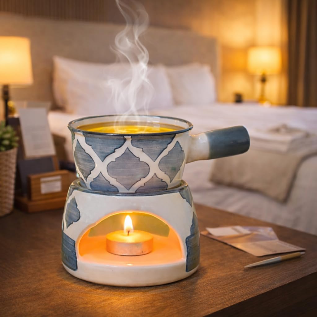 KunhaR Ceramic Aroma Diffuser and Oil Burner, Multi-Purpose Fondue for Essential Oils, Camphor and Wax Melts, Home Office Meditation Use (Grey)