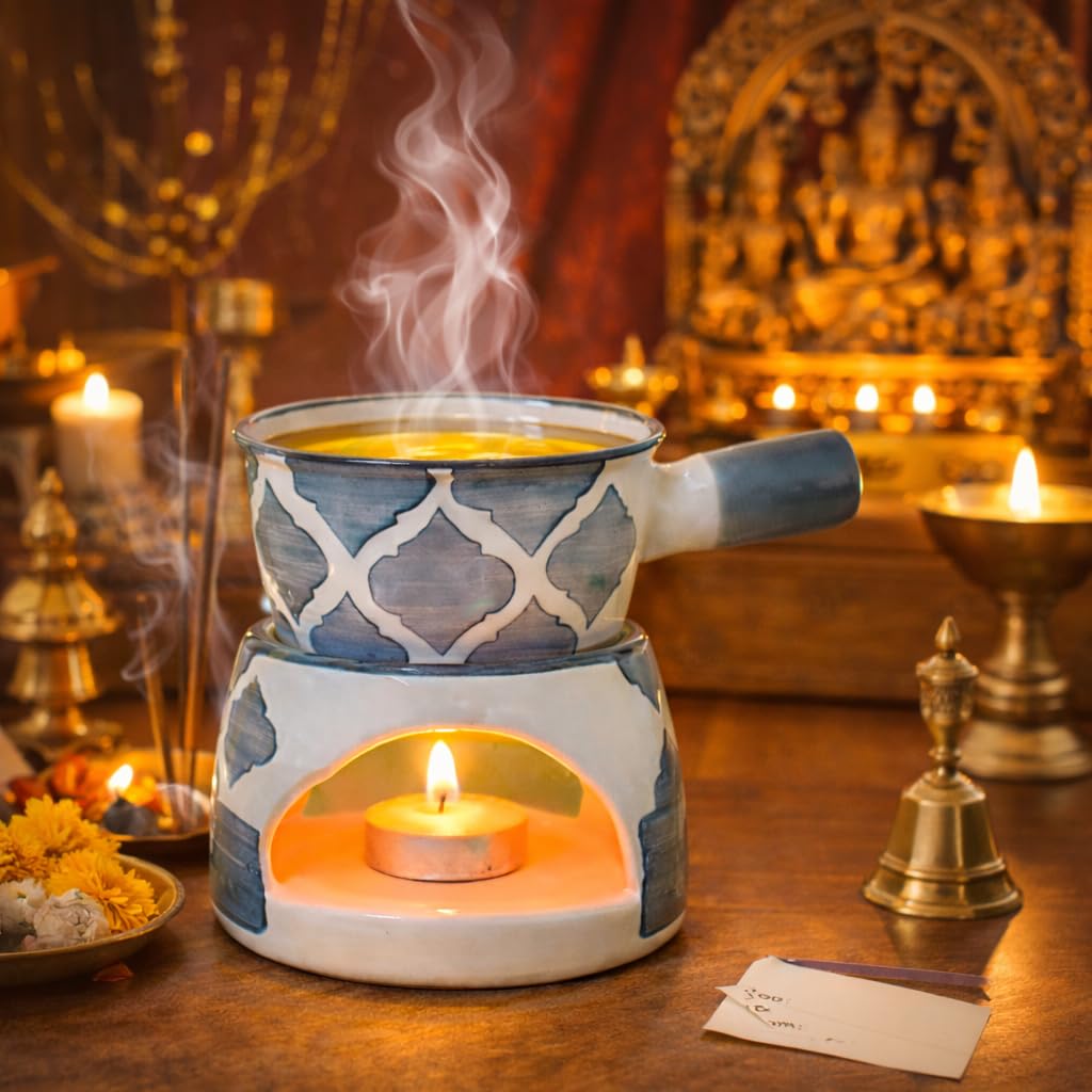 KunhaR Ceramic Aroma Diffuser and Oil Burner, Multi-Purpose Fondue for Essential Oils, Camphor and Wax Melts, Home Office Meditation Use (Grey)