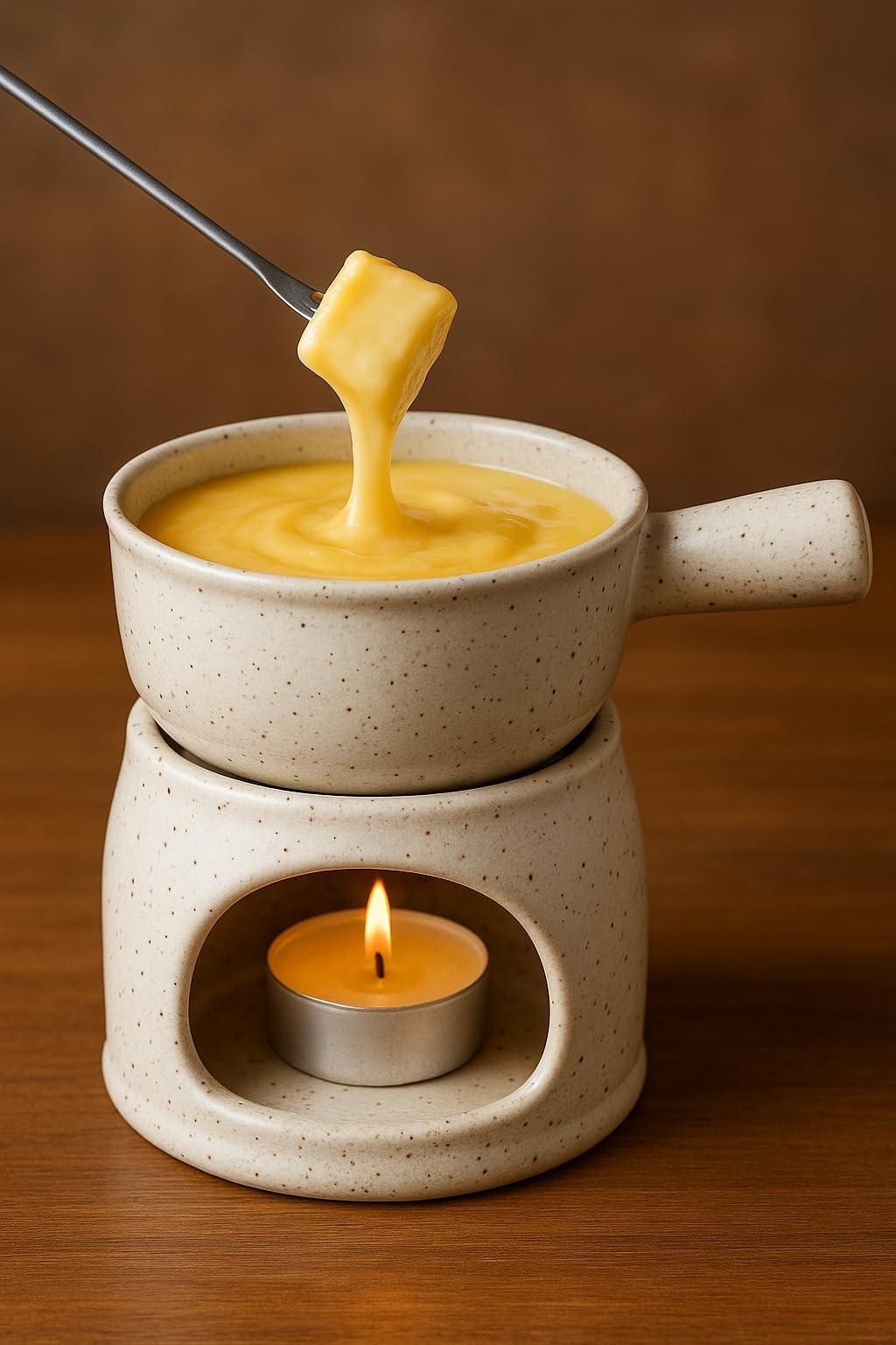 KunhaR Ceramic Fondue Set Pack of 2 (2 Piece of Fondue Set, 4 Tea Light Candle), White Matt & Blue Chidi