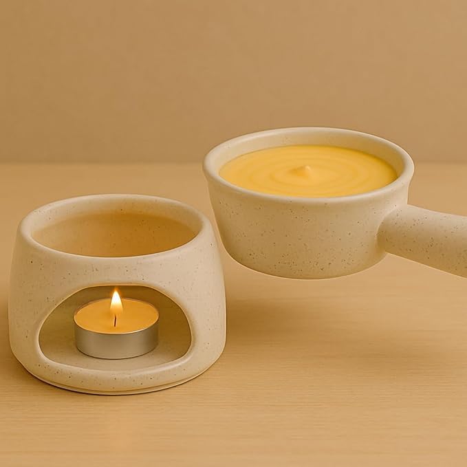 KunhaR Ceramic Fondue Set with Tea Light, 2 Pieces (White)