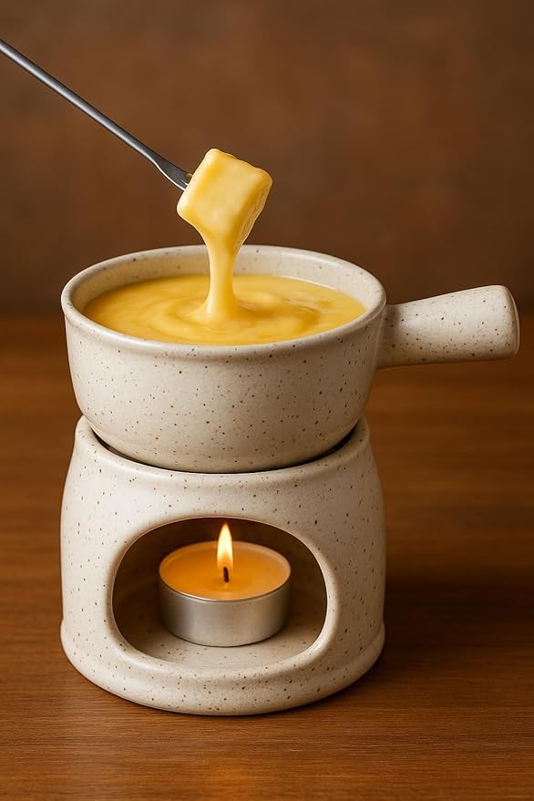 KunhaR Ceramic Fondue Set with Tea Light, 2 Pieces (White)