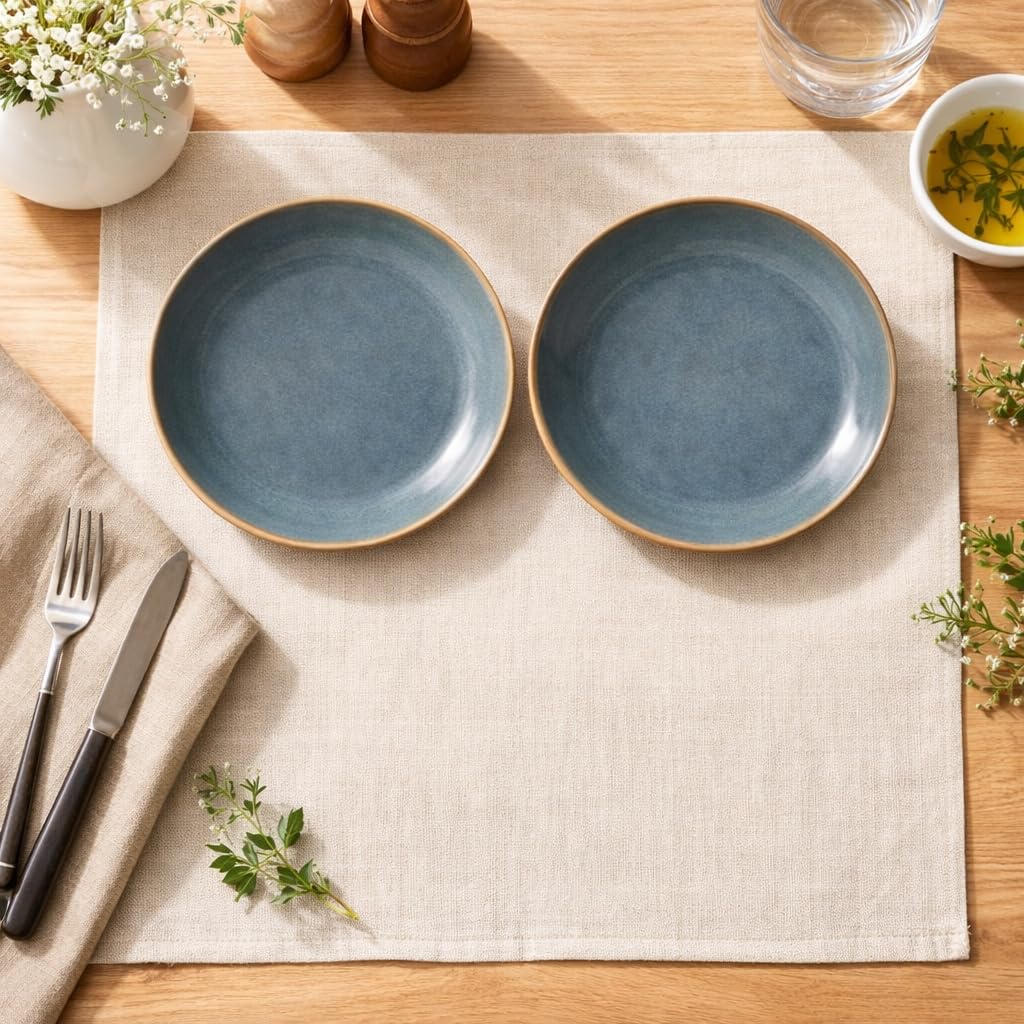 Kunhar Ceramic Dinner Plates 10 Inch Set of 2 | Sage Green Rustic Finish | Premium Glazed Stoneware | Microwave & Dishwasher Safe | Serving Plates for Dinner, Pasta, Salad