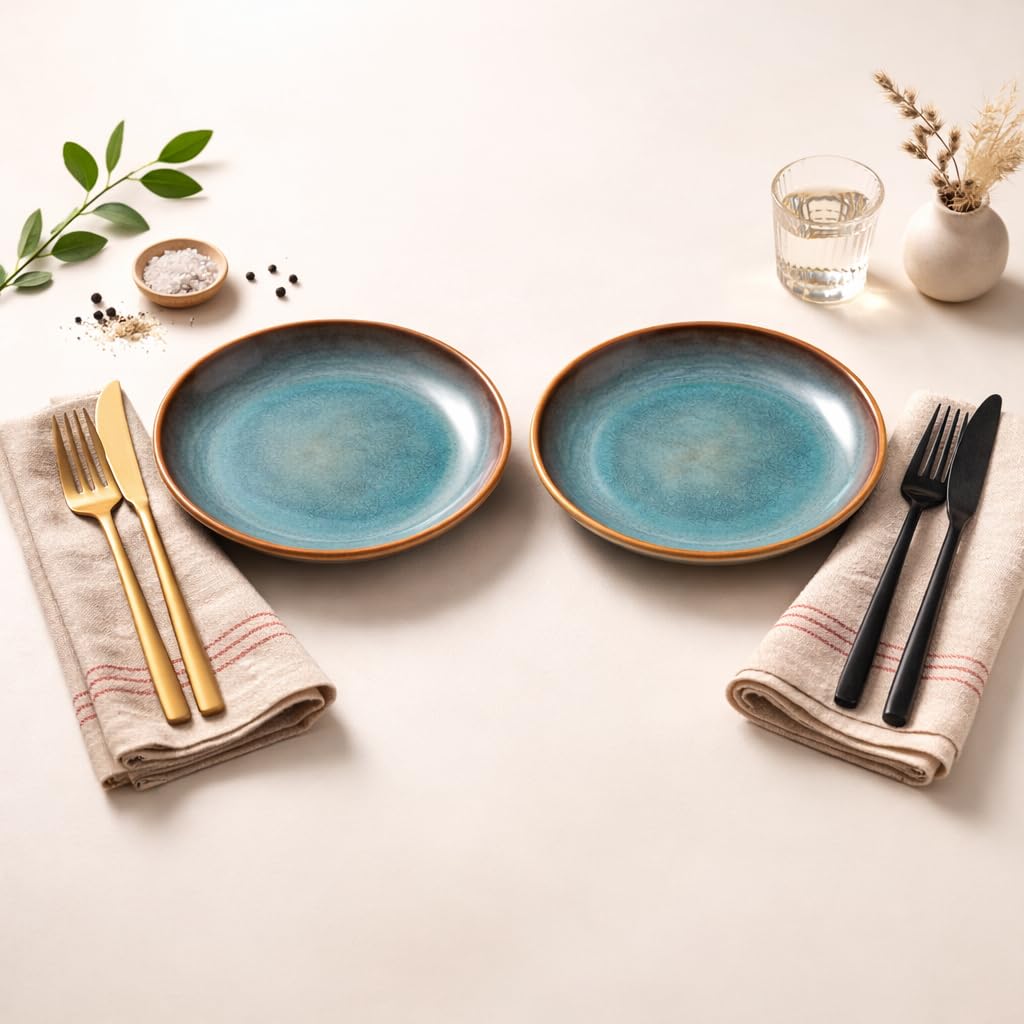 Kunhar Ceramic Dinner Plates 10 Inch Set of 2 | Sage Green Rustic Finish | Premium Glazed Stoneware | Microwave & Dishwasher Safe | Serving Plates for Dinner, Pasta, Salad