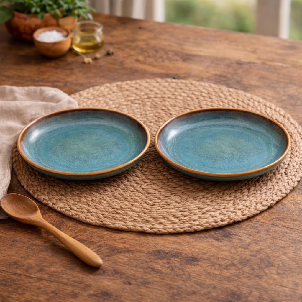 Kunhar Ceramic Dinner Plates 10 Inch Set of 2 | Sage Green Rustic Finish | Premium Glazed Stoneware | Microwave & Dishwasher Safe | Serving Plates for Dinner, Pasta, Salad