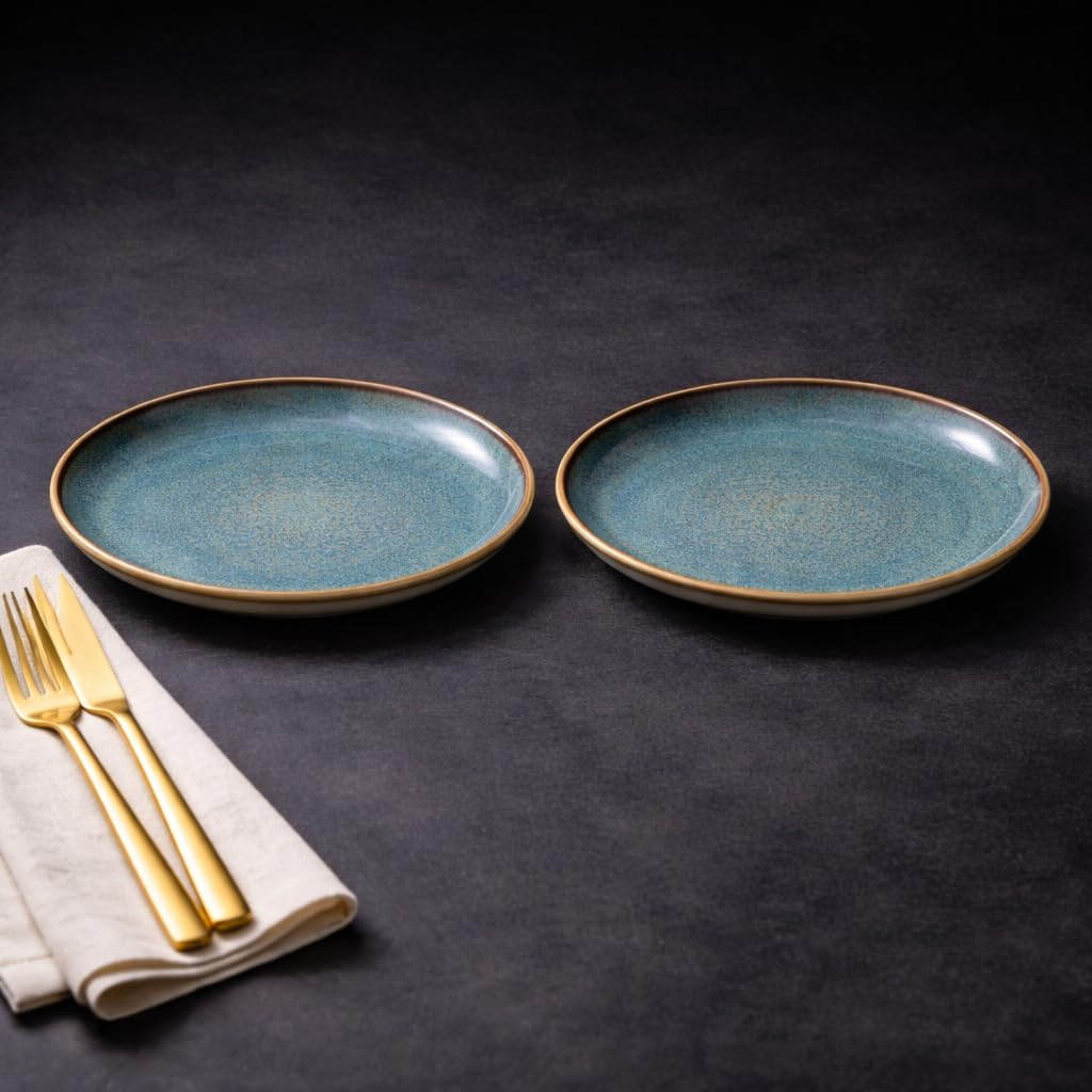 Kunhar Ceramic Dinner Plates 10 Inch Set of 2 | Sage Green Rustic Finish | Premium Glazed Stoneware | Microwave & Dishwasher Safe | Serving Plates for Dinner, Pasta, Salad