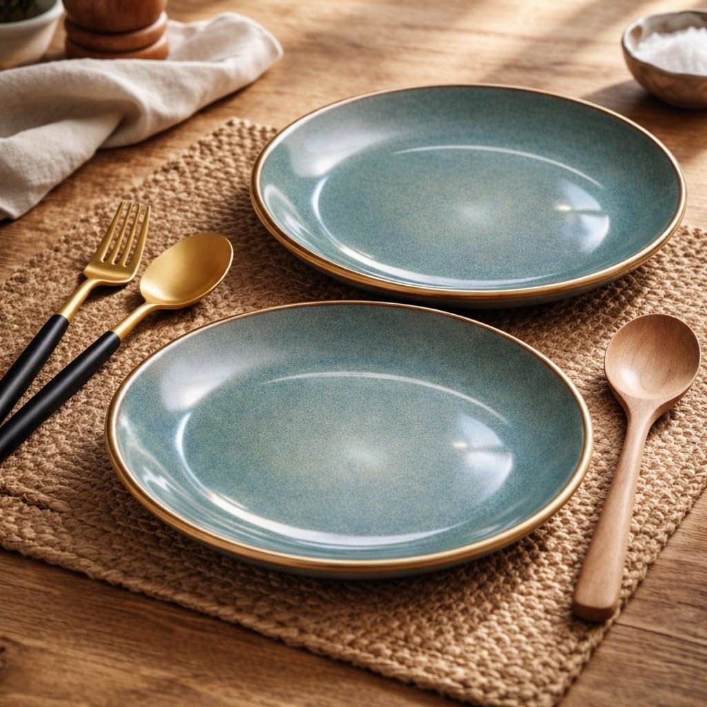 Kunhar Ceramic Dinner Plates 10 Inch Set of 2 | Sage Green Rustic Finish | Premium Glazed Stoneware | Microwave & Dishwasher Safe | Serving Plates for Dinner, Pasta, Salad