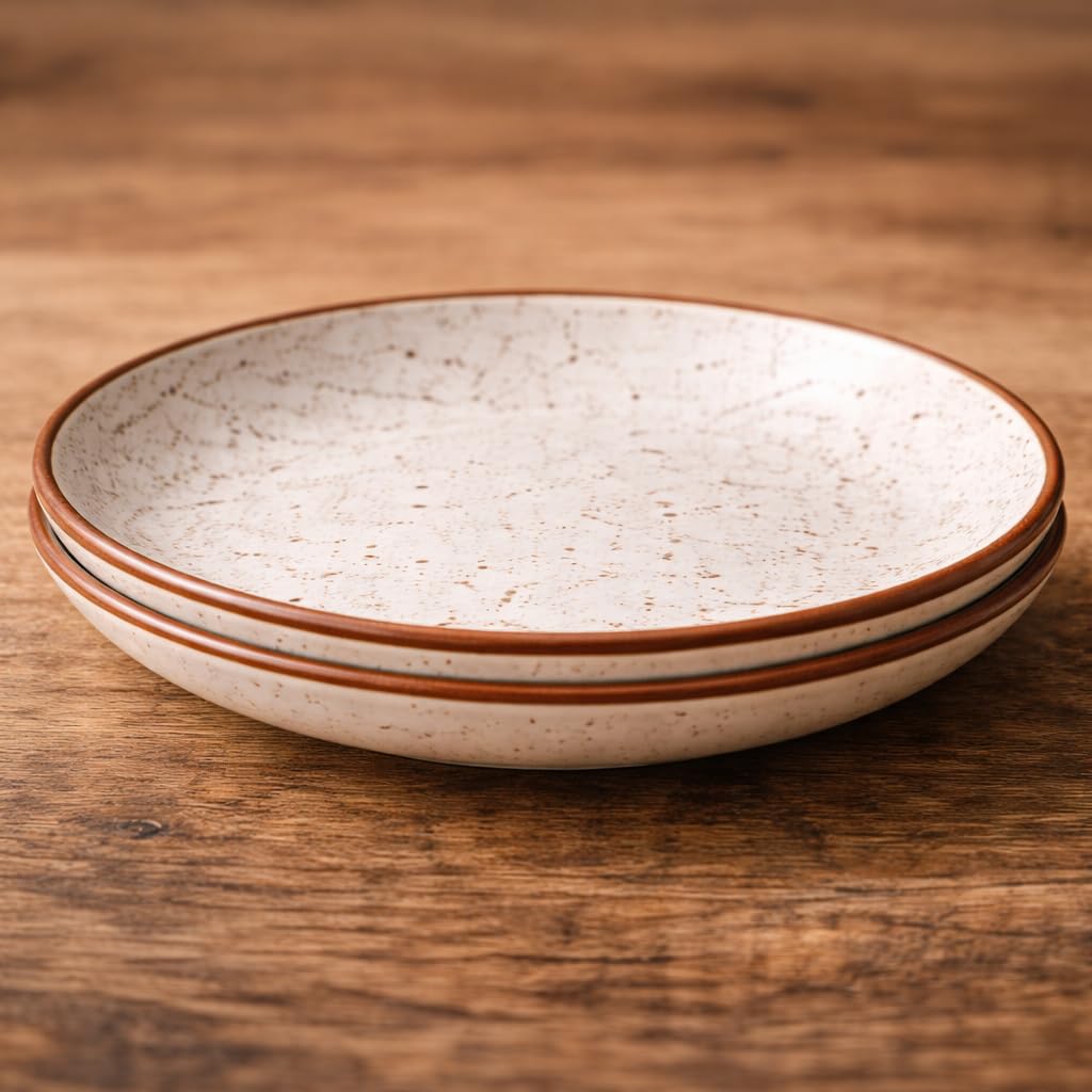 Kunhar Ceramic Dinner Plates 10 Inch Set of 2 | Rustic Ivory Speckled Finish | Premium Glazed Stoneware | Microwave & Dishwasher Safe | Serving Plates for Dinner, Pasta & Salad
