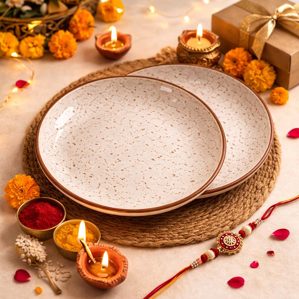 Kunhar Ceramic Dinner Plates 10 Inch Set of 2 | Rustic Ivory Speckled Finish | Premium Glazed Stoneware | Microwave & Dishwasher Safe | Serving Plates for Dinner, Pasta & Salad