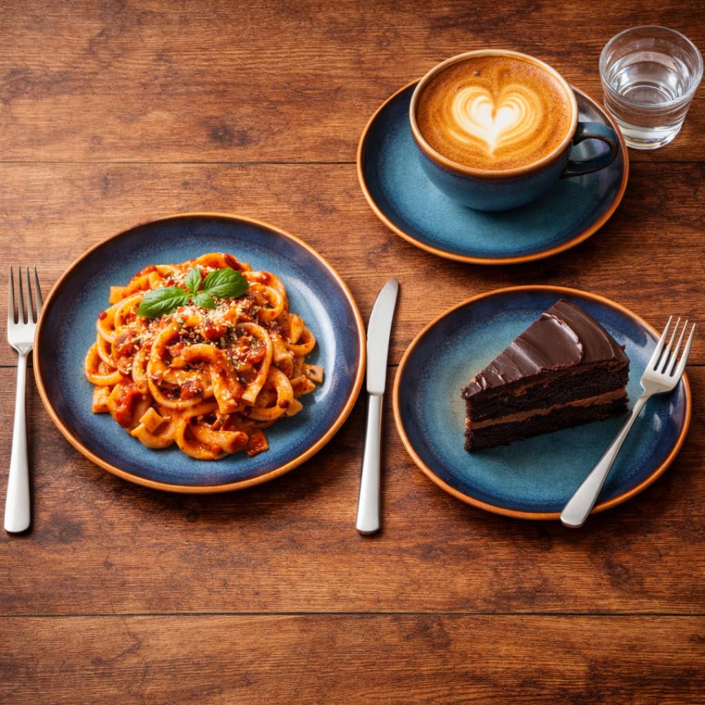 Kunhar Ceramic Dinner Plates Set of 2, 10 Inch | Blue Green Rustic Glaze with Dark Brown Rim | Premium Stoneware | Microwave & Dishwasher Safe | Serving Plates for Dinner, Pasta & Salad