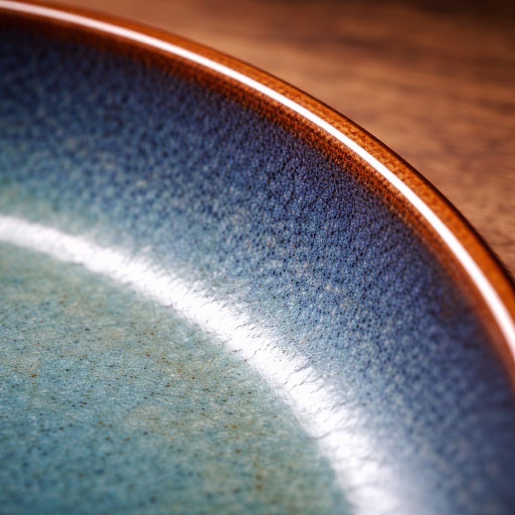 Kunhar Ceramic Dinner Plates Set of 2, 10 Inch | Blue Green Rustic Glaze with Dark Brown Rim | Premium Stoneware | Microwave & Dishwasher Safe | Serving Plates for Dinner, Pasta & Salad