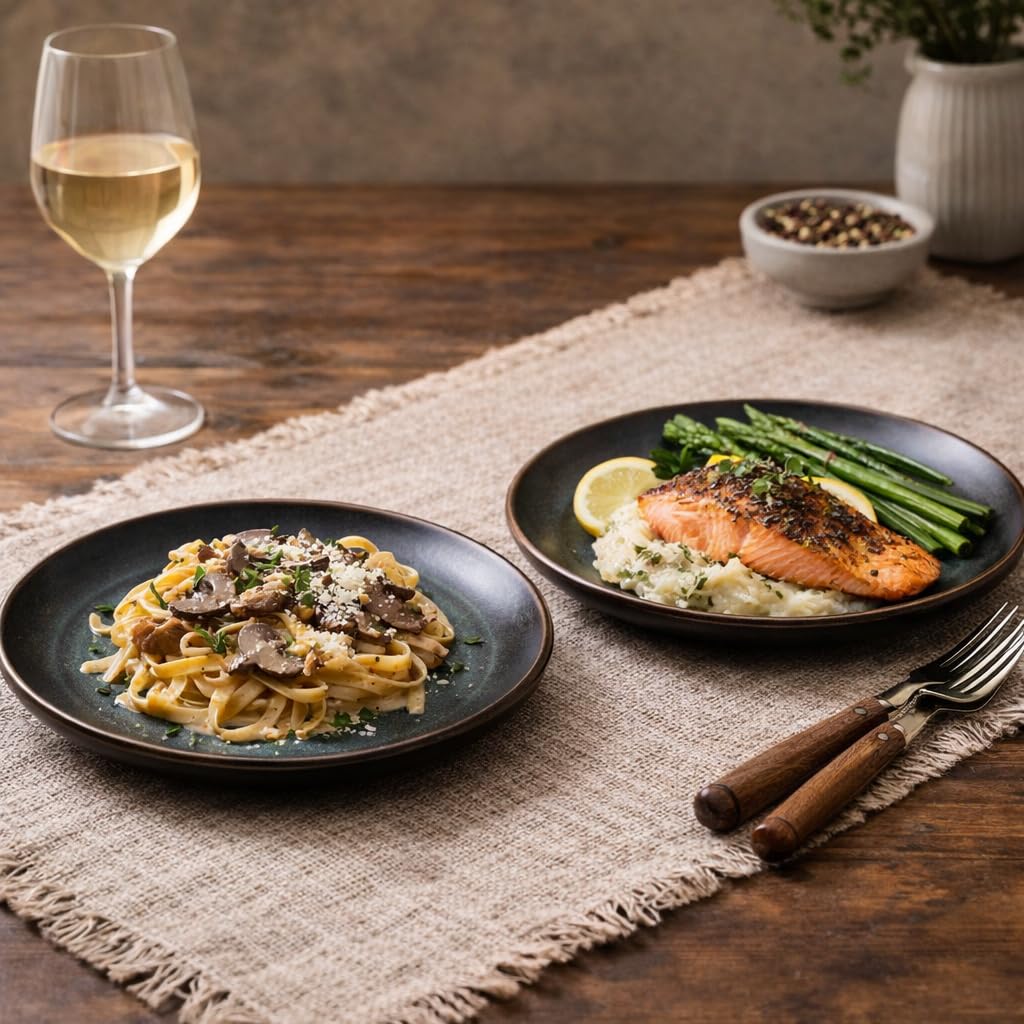 Kunhar Deep Pasta Plates Set of 2, 10 Inch | Ocean Teal Reactive Glaze with Dark Brown Rim | Premium Stoneware | Microwave & Dishwasher Safe | Deep Serving Plates for Pasta, Salad & Dinner