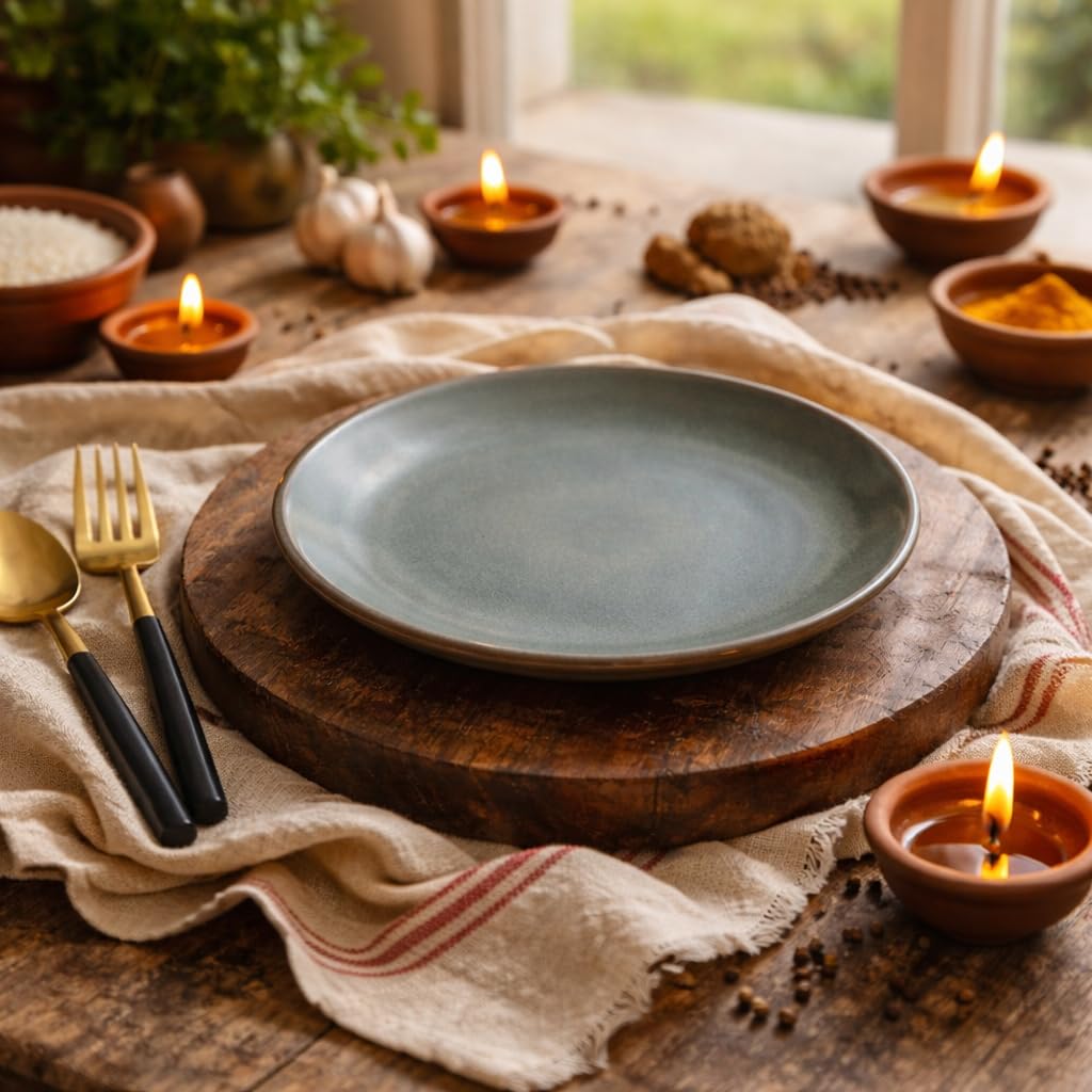 Kunhar Ceramic Dinner Plates 10 Inch Set of 4 | Sage Green Rustic Finish | Premium Glazed Stoneware | Microwave & Dishwasher Safe | Serving Plates for Dinner, Pasta, Salad