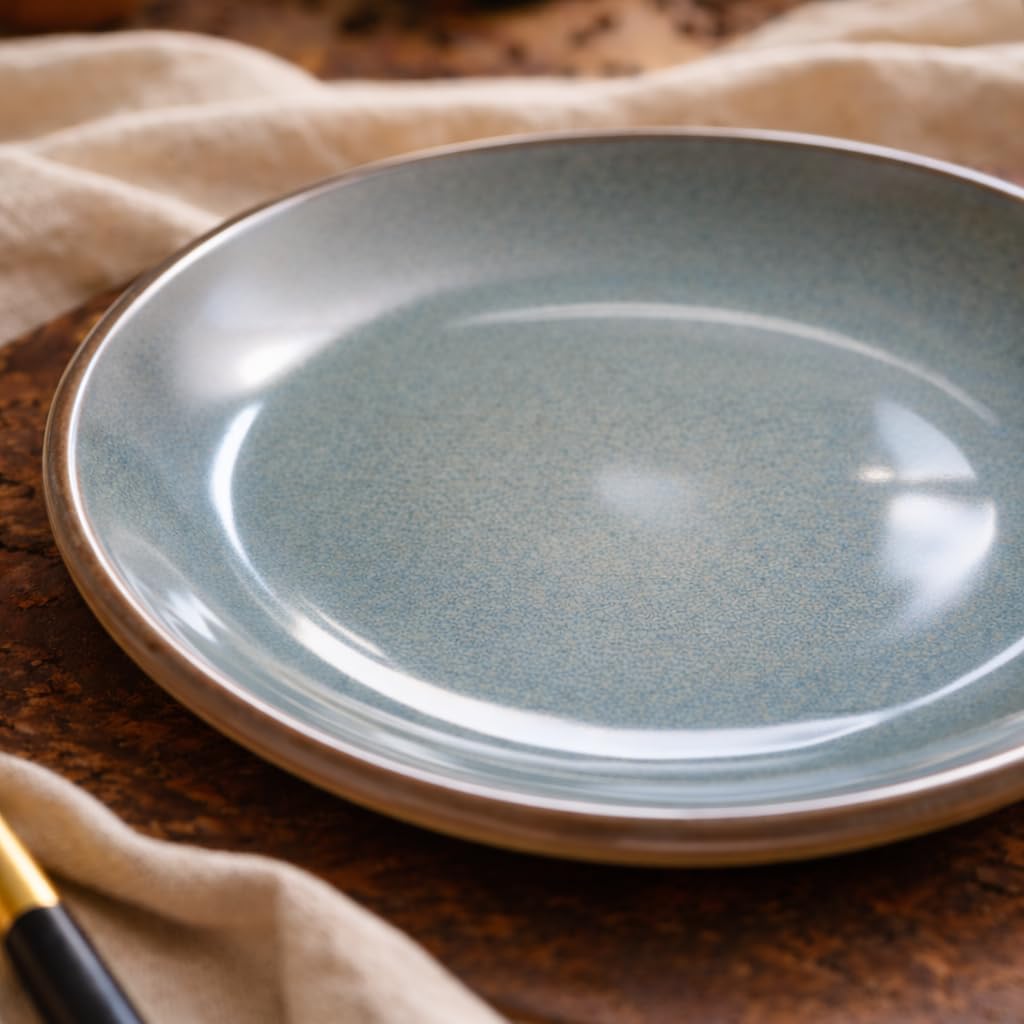 Kunhar Ceramic Dinner Plates 10 Inch Set of 4 | Sage Green Rustic Finish | Premium Glazed Stoneware | Microwave & Dishwasher Safe | Serving Plates for Dinner, Pasta, Salad