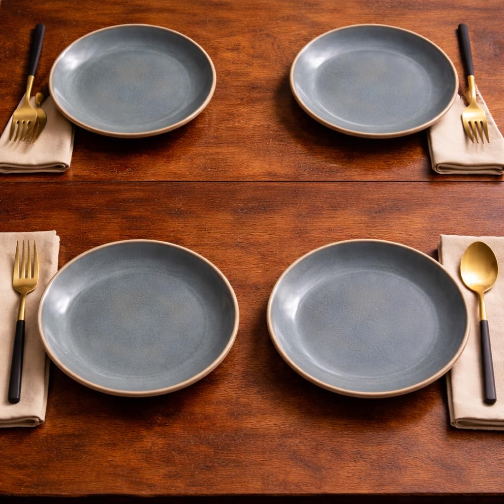 Kunhar Ceramic Dinner Plates 10 Inch Set of 4 | Sage Green Rustic Finish | Premium Glazed Stoneware | Microwave & Dishwasher Safe | Serving Plates for Dinner, Pasta, Salad