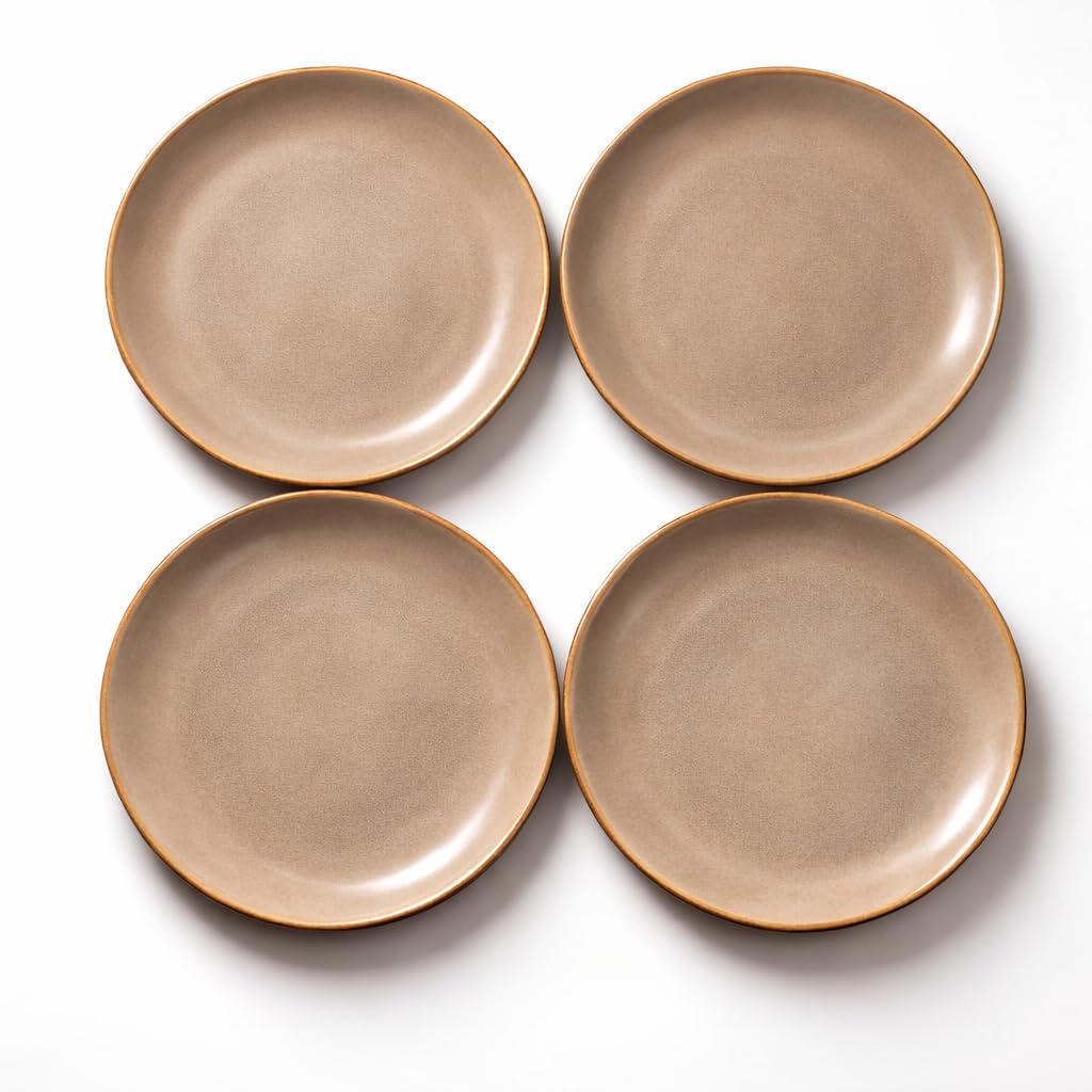 Kunhar Ceramic Dinner Plates Set of 4, 10 Inch | Rustic Ivory Speckled Finish with Brown Rim | Premium Glazed Stoneware | Microwave & Dishwasher Safe | Dinner, Pasta & Salad Serving Plates