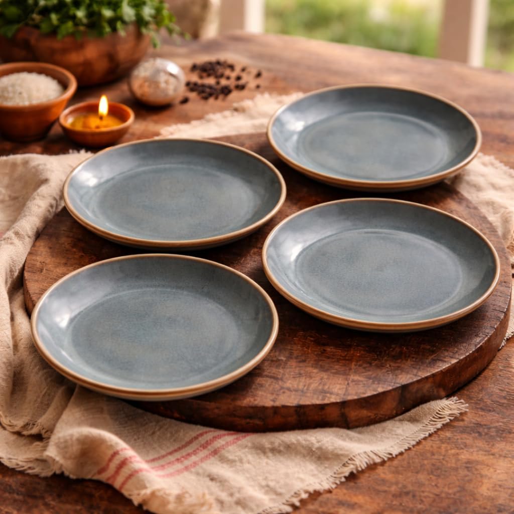 Kunhar Ceramic Dinner Plates 7 Inch Set of 4 | Sage Green Rustic Finish | Premium Glazed Stoneware | Microwave & Dishwasher Safe | Serving Plates for Dinner, Pasta, Salad