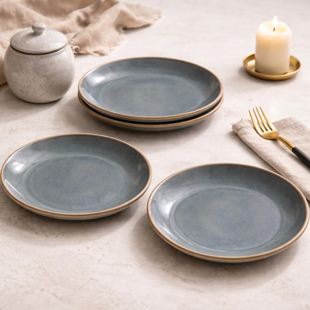 Kunhar Ceramic Dinner Plates 7 Inch Set of 4 | Sage Green Rustic Finish | Premium Glazed Stoneware | Microwave & Dishwasher Safe | Serving Plates for Dinner, Pasta, Salad