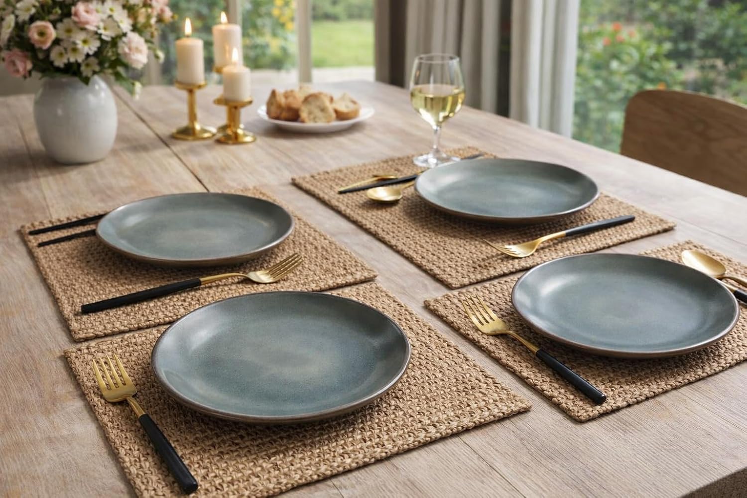 Kunhar Ceramic Dinner Plates 7 Inch Set of 4 | Sage Green Rustic Finish | Premium Glazed Stoneware | Microwave & Dishwasher Safe | Serving Plates for Dinner, Pasta, Salad