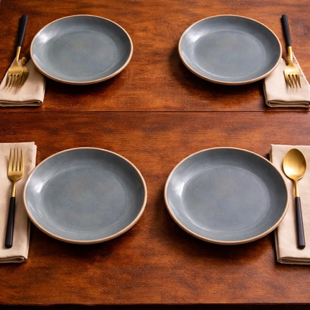 Kunhar Ceramic Dinner Plates 7 Inch Set of 4 | Sage Green Rustic Finish | Premium Glazed Stoneware | Microwave & Dishwasher Safe | Serving Plates for Dinner, Pasta, Salad