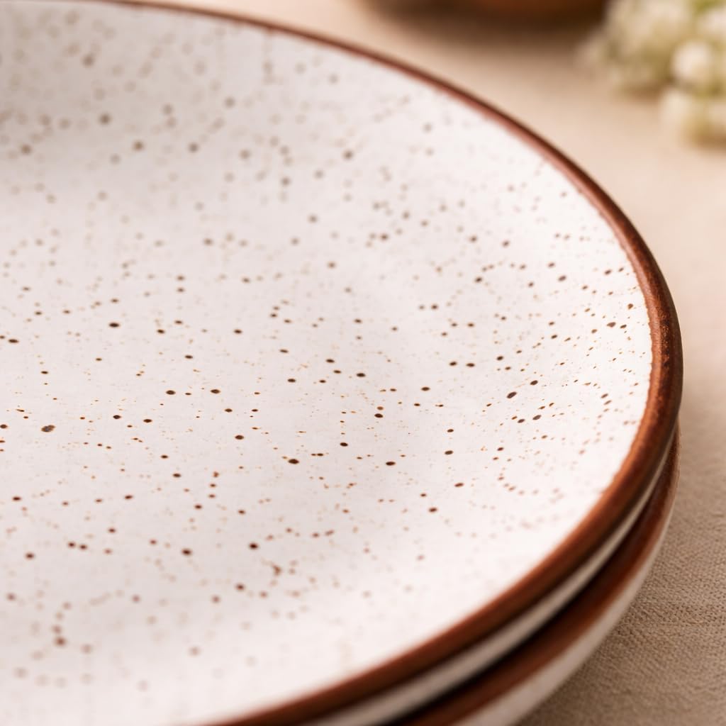 Kunhar Ceramic Dinner Plates 7 Inch Set of 4 | Rustic Ivory Speckled Finish | Premium Glazed Stoneware | Microwave & Dishwasher Safe | Serving Plates for Dinner, Pasta & Salad