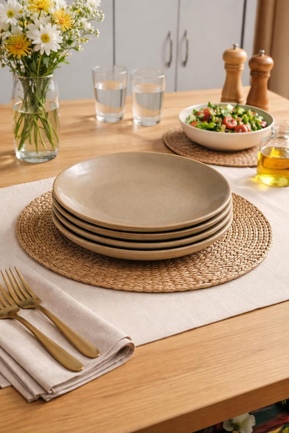 Kunhar Ceramic Dinner Plates Set of 4, 7 Inch | Rustic Ivory Speckled Finish with Brown Rim | Premium Glazed Stoneware | Microwave & Dishwasher Safe | Dinner, Pasta & Salad Serving Plates