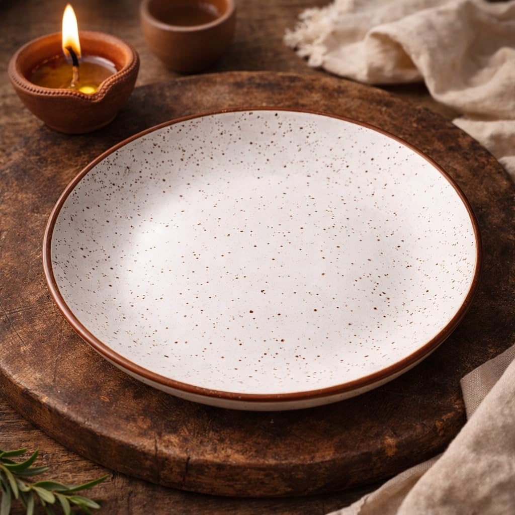 Kunhar Ceramic Dinner Plates 10 Inch Set of 4 | Rustic Ivory Speckled Finish | Premium Glazed Stoneware | Microwave & Dishwasher Safe | Serving Plates for Dinner, Pasta & Salad