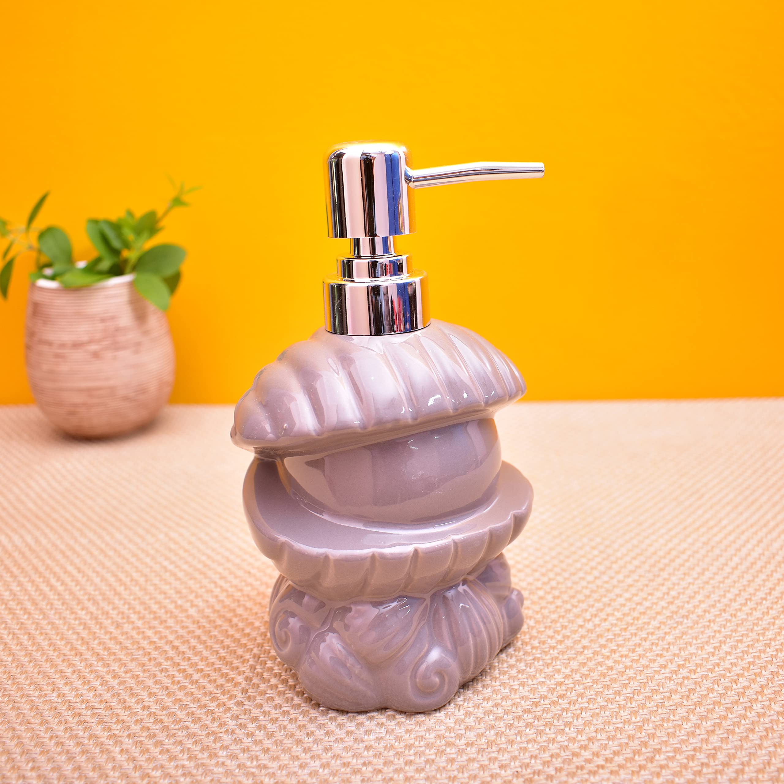 KunhaR Ceramic Liquid Soap Dispenser, 450 Ml, Grey Pink