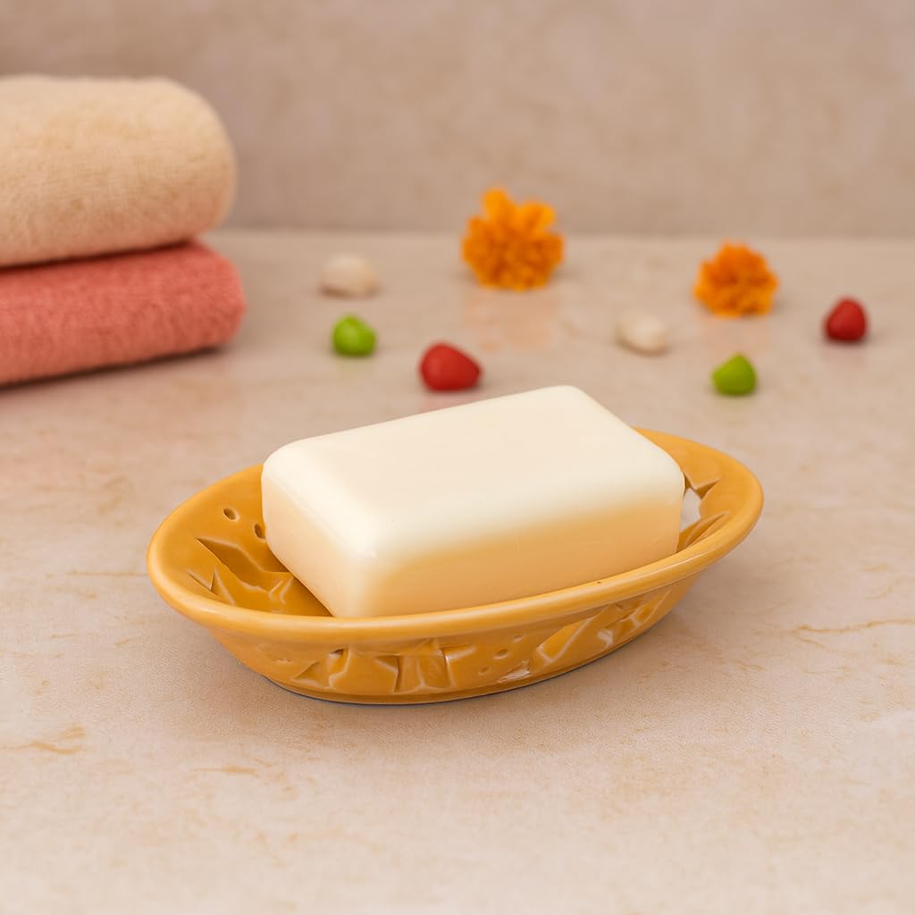 KunhaR Ceramic Soap Dish Holder, 1 Piece Yellow