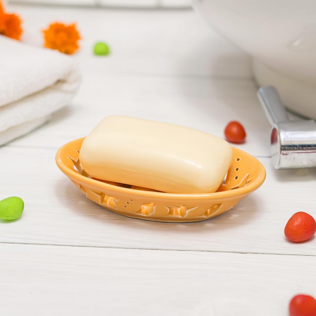 KunhaR Ceramic Soap Dish Holder, 1 Piece Yellow